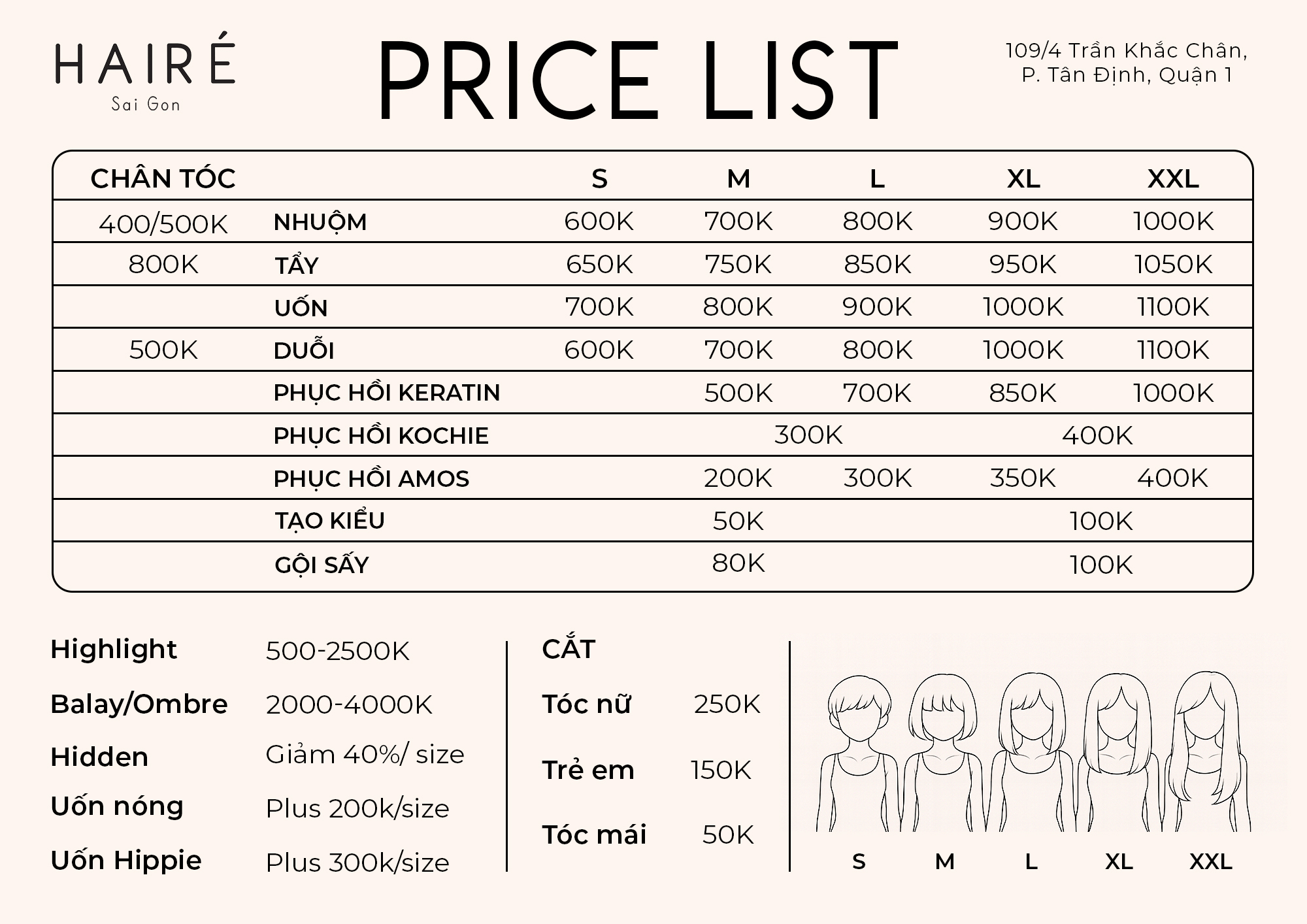 HAIRÉ SaiGon price list